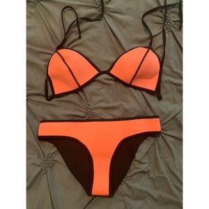 Forever 21 Neon Orange Bikini w/ Black Stitch Detail